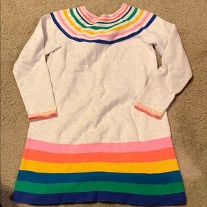 Hanna Andersson sweater L/S Dress Cream Rainbow Stripes Girl’s Size 130 or 8